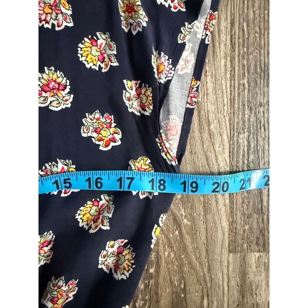 LOFT Womens Navy Blue Floral Boho Midi Dress Cap Sleeve Tassel Waist Small - Picture 7 of 11